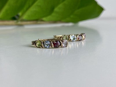 Vintage 925 Sterling Silver Gold Plated Multi Gemstones Earrings