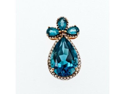 925 Sterling Silver Gold Plated Aquamarine & CZ Pendant