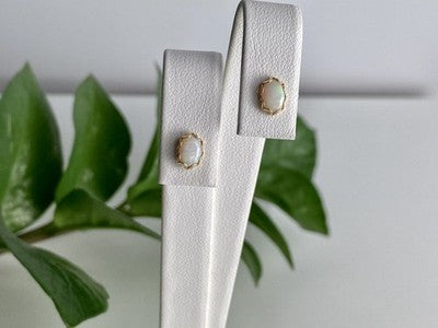14K Yellow Gold White Opal Earrings