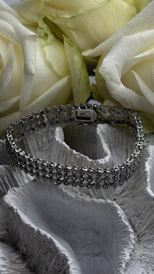 Elegant Multi Row 925 Sterling Silver Tennis Clear White Topaz Stones Bracelet 7