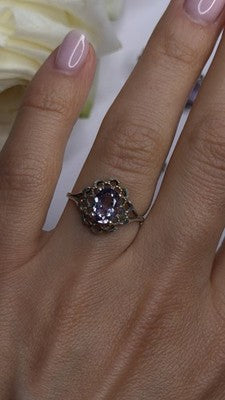 925 Sterling Silver Amethyst Set Floral Filigree Ring Pendant & Earrings