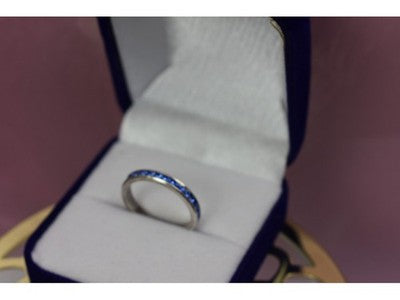 925 Sterling Silver Blue CZ Band Ring Size 6.5