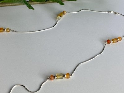 925 Sterling Silver Amber Necklace 33.4 in