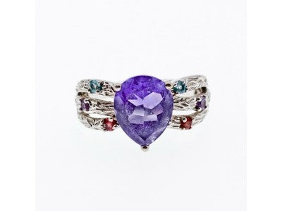 925 Sterling Silver Multicolor Tourmalines Ring Size 8