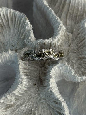 925 Sterling Silver Gold Part Emerald Ring Size 6