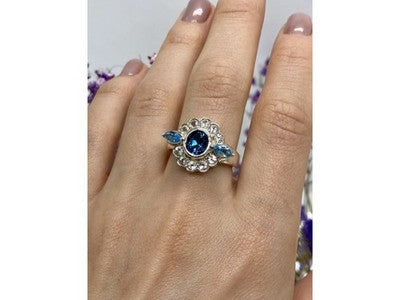 925 Sterling Silver Aquamarine & Goshenite Ring Size 9