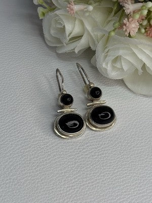925 Sterling Silver Onyx Earrings Length 1.55 Inch