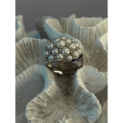 Elegant 925 Sterling Silver Pearl Ring Size 7