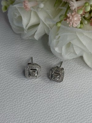 925 Sterling Silver Diamonds Stud Earrings Length 0.37 Inch