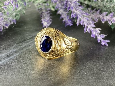 Men'S 925 Sterling Silver Gold Plated Sapphire Ring Size 12.5
