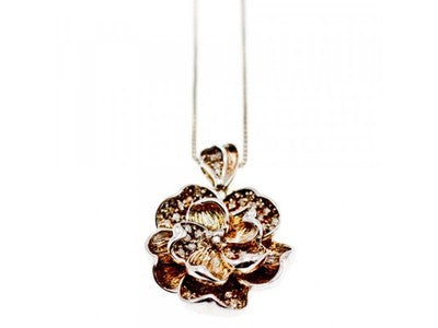 925 Sterling Silver Sapphires "Flower" Chain With Pendant Italy