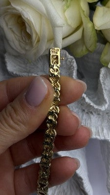 Elegant Tennis 925 Sterling Silver Gold Plated Bracelet Size 8