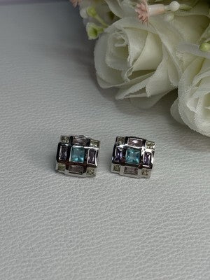 925 Sterling Silver Multicolor Spinel Earrings Length 0.46 Inch