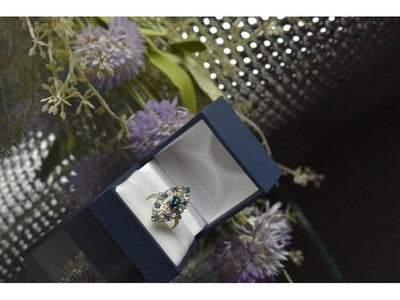 925 Sterling Silver Aquamarine & Colorless Quartz Ring Size 7.25