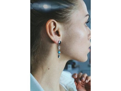 925 Sterling Silver Onyx, Opal & CZ Earrings
