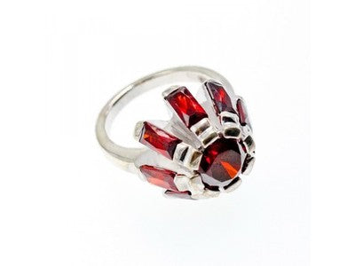 925 Sterling Silver Spessartine "Flower" Ring Size 6.5