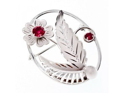 925 Sterling Silver Pink Topaz "Flowers" Brooch