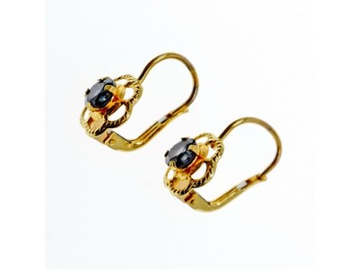 18K Yellow Gold Blue Spinel "Flowers" Earrings Italy
