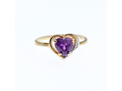 10K Yellow Gold Amethyst & Diamond Ring Size 7.25