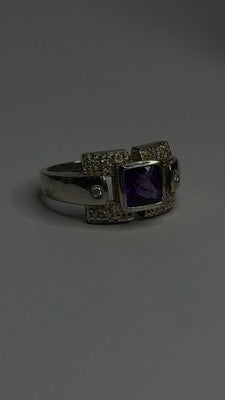 925 Sterling Silver Amethyst & Beryl Ring Size 9