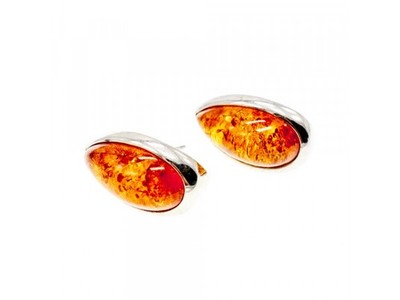 925 Sterling Silver Amber Stud Earrings