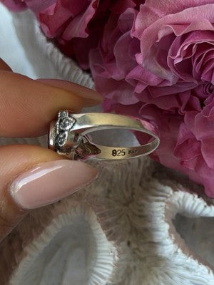 925 Sterling Silver Ruby & Marcasite Ring Size 8