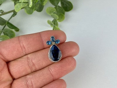 925 Sterling Silver Gold Plated Aquamarine & CZ Pendant