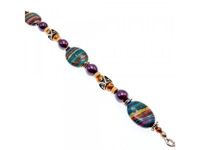 925 Sterling Silver Multicolor Jasper Bracelet Size 7.5 IN