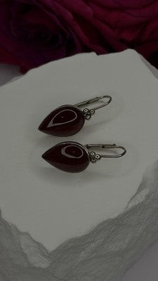 Vintage 925 Sterling Silver Carnelian Teardrop Dangle Earrings