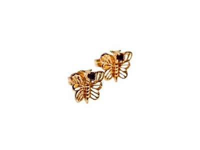 14K Yellow Gold Garnet Butterfly Earrings
