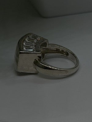 Unique Design 925 Sterling Silver White Colorless Spinel Ring Size 7