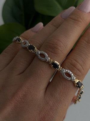 925 Sterling Silver Gold Plated Dark Blue Sapphire Bracelet 7.5