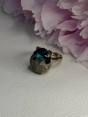 925 Sterling Silver Blue Crystal & CZ Ring Size 8
