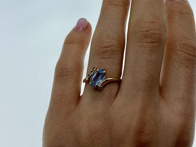 10K Yellow Gold Topaz & Diamonds Ring Size 6.5