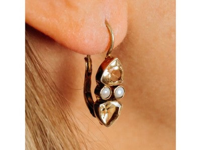 925 Sterling Silver Gold Plated Heliodor & Pearls Earrings