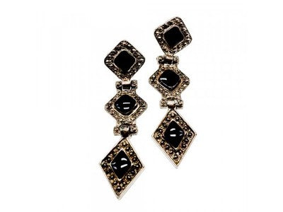 Vintage 925 Sterling Silver Onyx Earrings