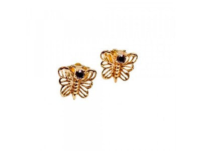 14K Yellow Gold Garnet Butterfly Earrings