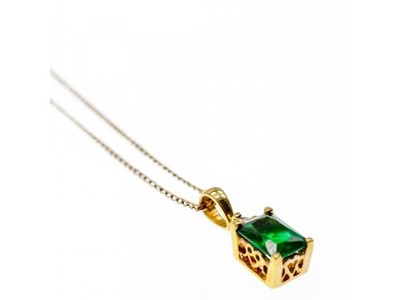 925 Sterling Silver Gold Plated Emerald & Goshenite Chain With Pendant