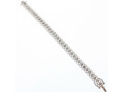 925 Sterling Silver White Topaz "Openwork" Bracelet Size 7 IN