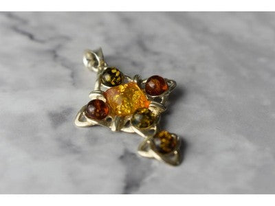 925 Sterling Silver Multicolor Amber Pendant