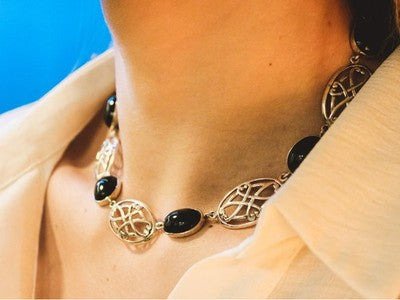 Vintage 925 Sterling Silver Black Onyx Necklace