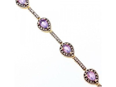 925 Sterling Silver Gold Plated Amethyst Bracelet Size 7.5 IN
