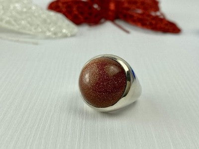 925 Sterling Silver Aventurine Ring Size 6.5