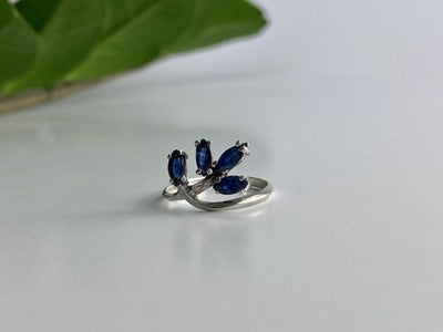 925 Sterling Silver Sapphires Ring Size 6.5