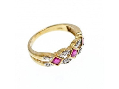 10K Yellow Gold Pink Topaz & Diamonds Ring Size 8
