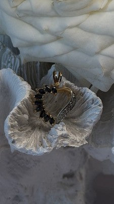 925 Sterling Silver Gold Plated Heart Blue Sapphire & Diamond Pendant