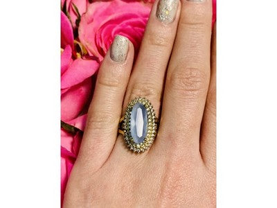 925 Sterling Silver Blue Alpanite Ring Size 10.25