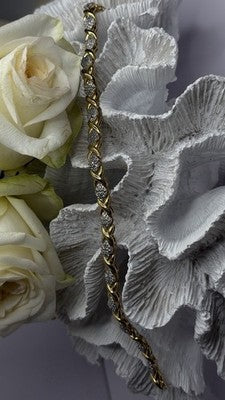 Elegant Tennis 925 Sterling Silver Gold Plated Bracelet Size 8