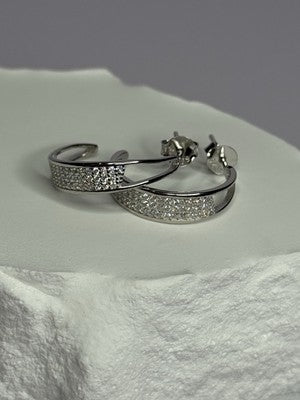 925 Sterling Silver Elegant CZ Earrings Length 0.76