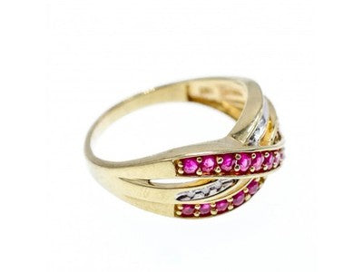 10K Yellow Gold Ruby & White Sapphire Ring Size 10